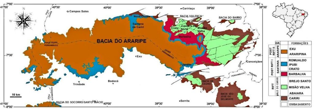 Mapa geologico da Bacia Sedimentar do Araripe